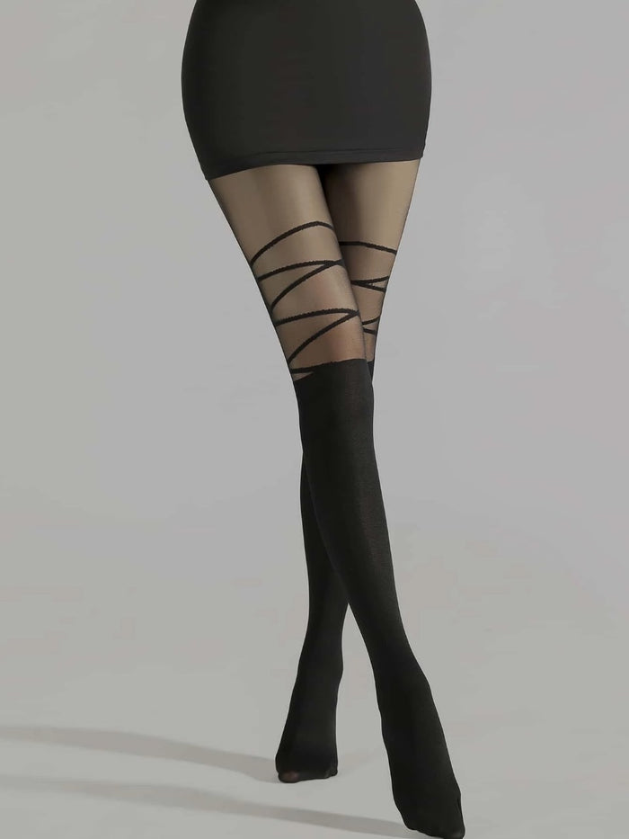 1pair Geometric Pattern Black Tights