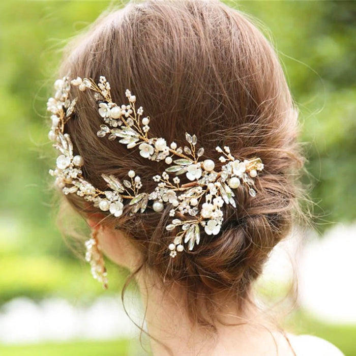 Beautiful Gold Hairvine Clip With Pearls & Crystals - The Wedding Garter