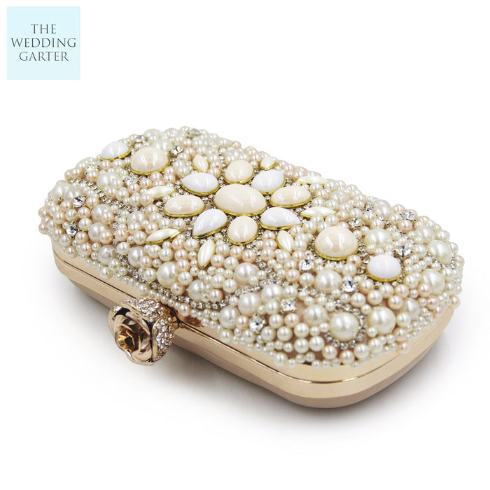Beautiful Ivory Pearl & Champagne Evening Cluch - The Wedding Garter