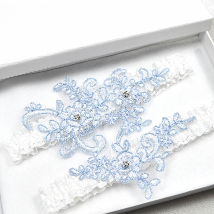 Blue Garter Set With Double Applique - The Wedding Garter