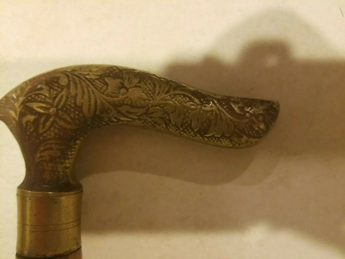 Carved Wooden Cane/ Walking Stick 36.625" HANDLE IS LOOSE