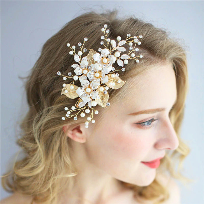 Champagne Gold Flowers Bridal Hair Clip - The Wedding Garter