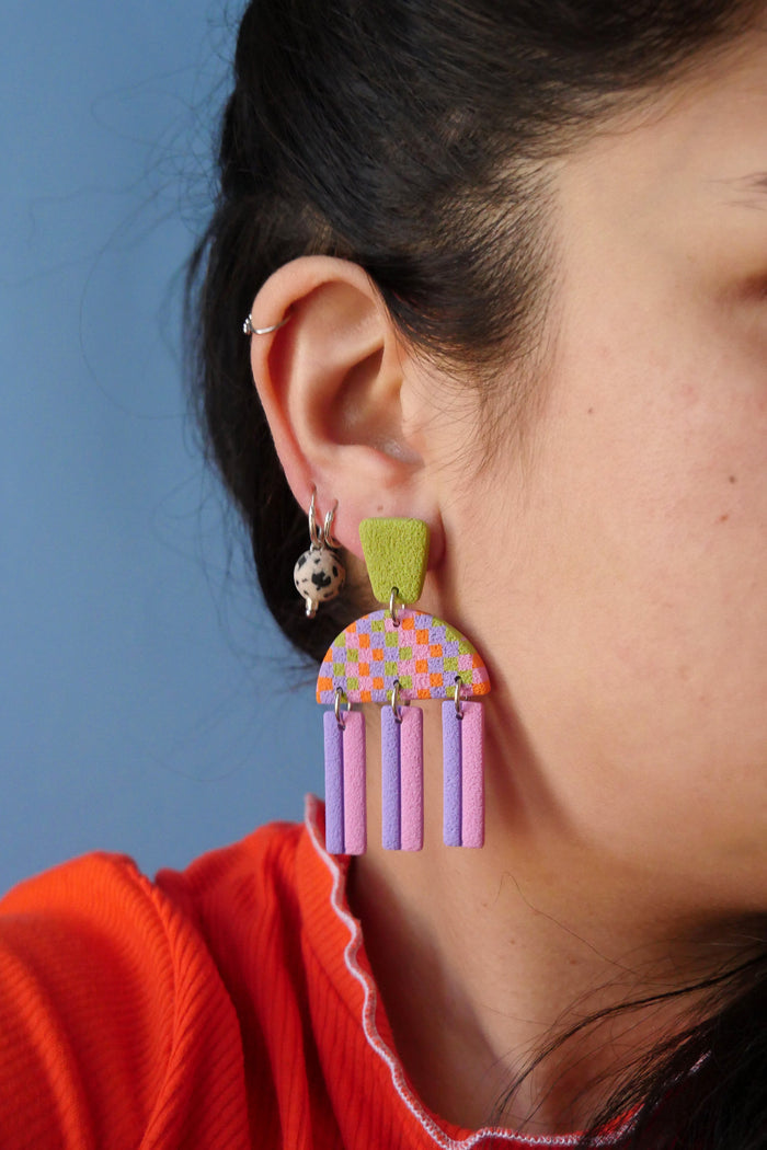CROCODILE AGILE Boucles d'Oreilles Pam - Damier à Frange