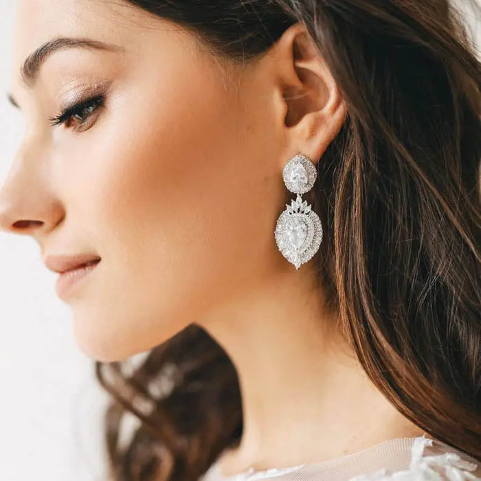 Cubic Zirconia Statement Bridal Earrings For Bride - The Wedding Garter