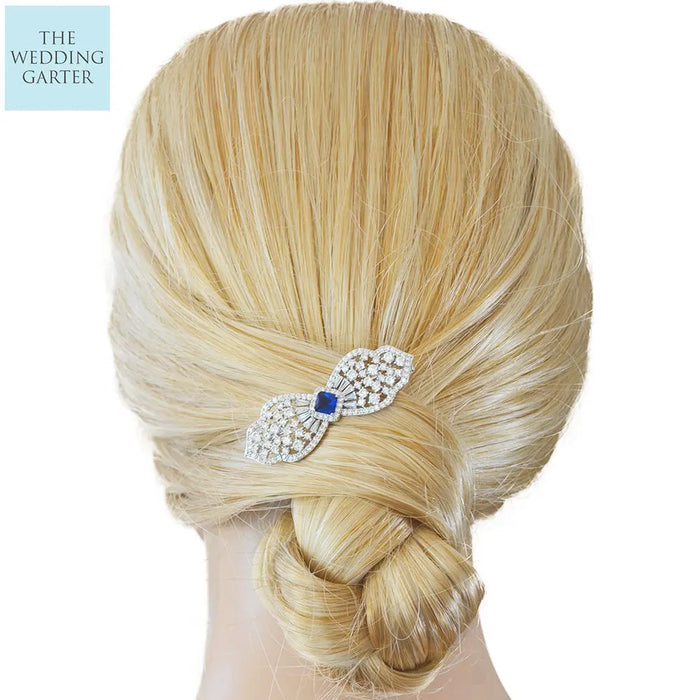 CZ Diamond Blue Bridal Hair Clip Hair Accessories - The Wedding Garter