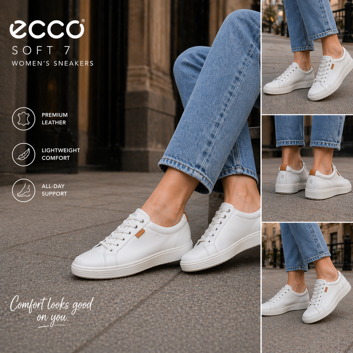 White low-top sneakers, lace-up leather with white rubber sole