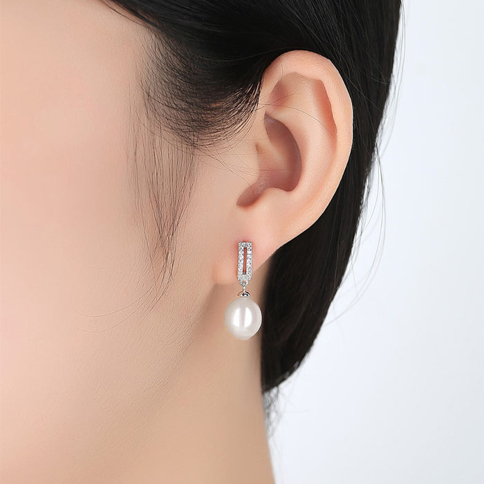 Elegant Real Pearl & CZ Diamond Sterling Silver Earrings - The Wedding Garter