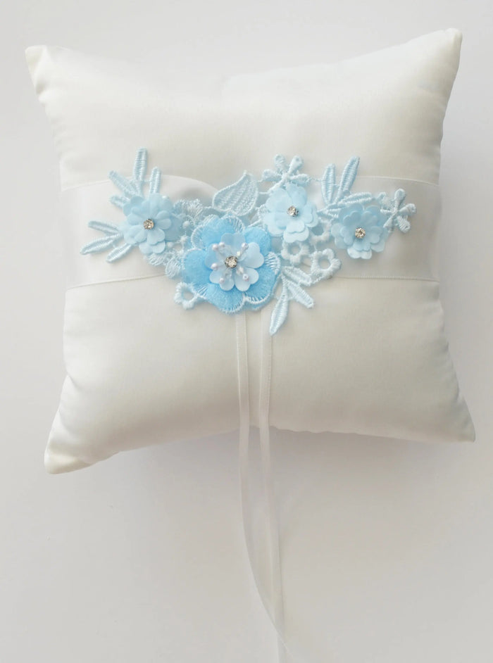 blue ivory wedding ring cushion