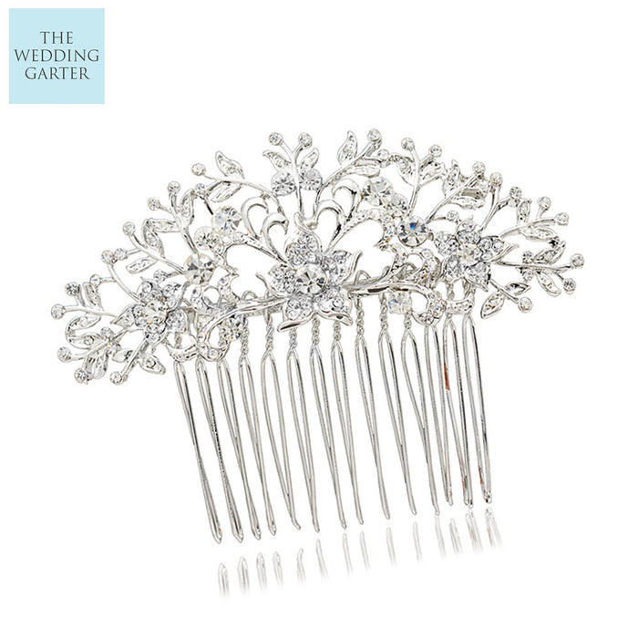Floral Design Silver Wedding Hair Accessories - The Wedding Garter