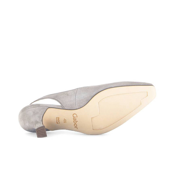 Women’s suede slingback pump outsole and block heel, beige