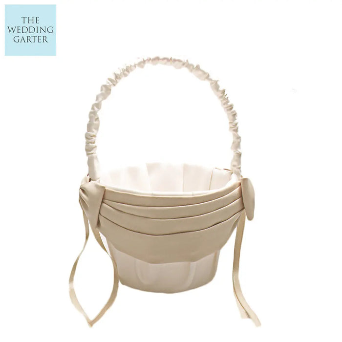 Glamorous Ivory & Gold Satin Flower Girl Basket For Wedding - The Wedding Garter