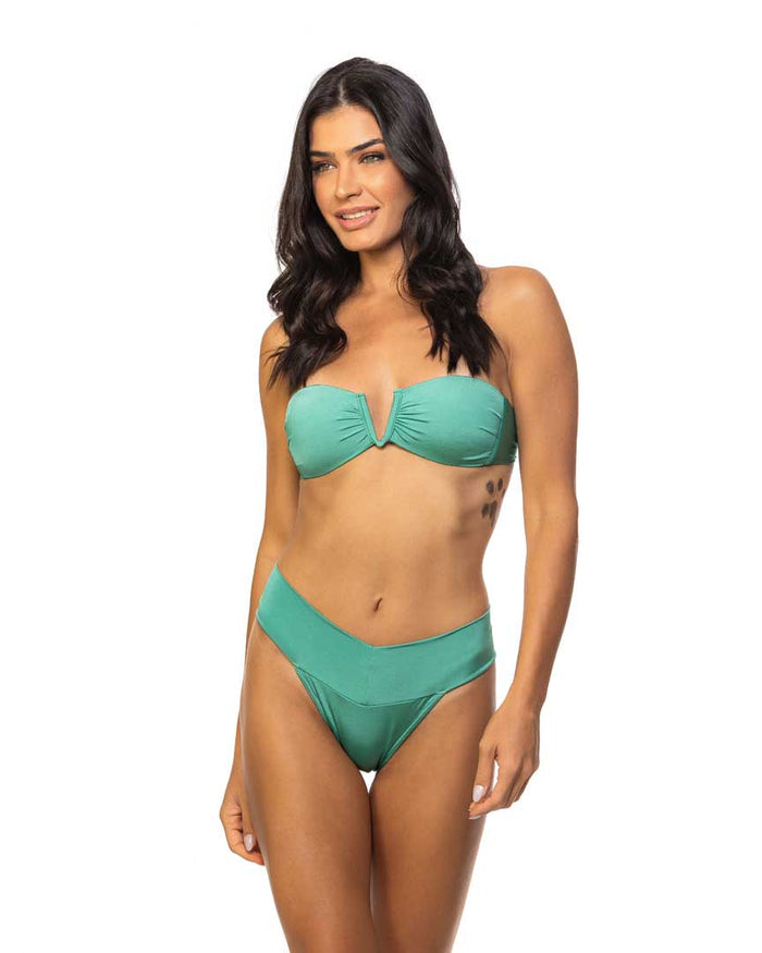 Green Shimmer High Leg Band Bottom Full & Brazil Cuts