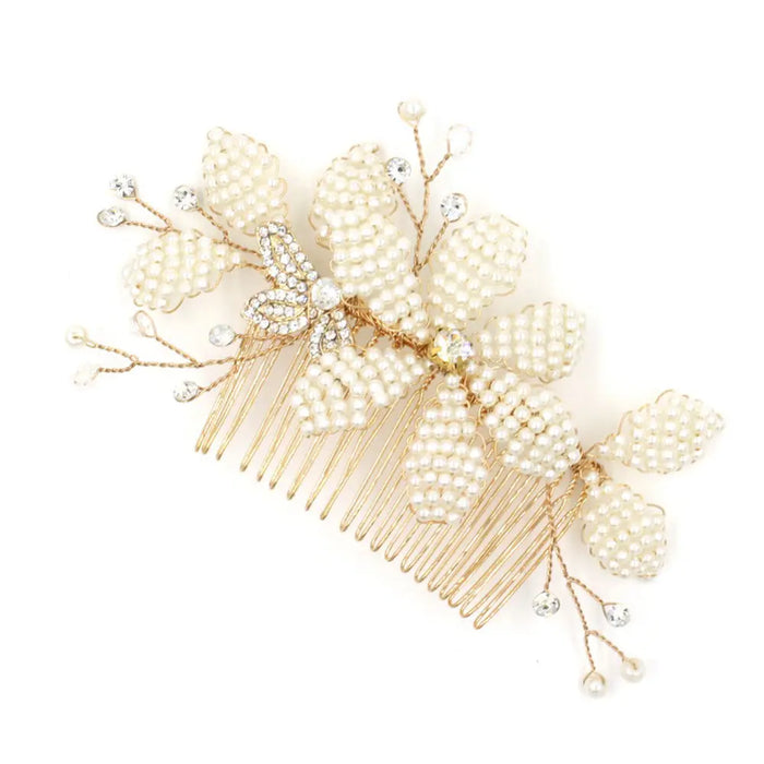 Handmade Golden Pearl Bridal Side Comb For Exquisite Brides Online - The Wedding Garter