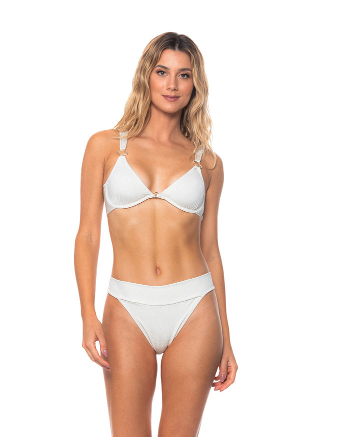 Off-White Leafy Texture High Cut Banded Bikini Bottom