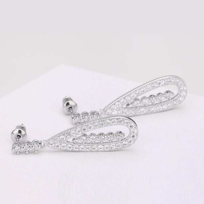 Oval Micro Paved Delicate Drop Bridal Earrings Online - The Wedding Garter