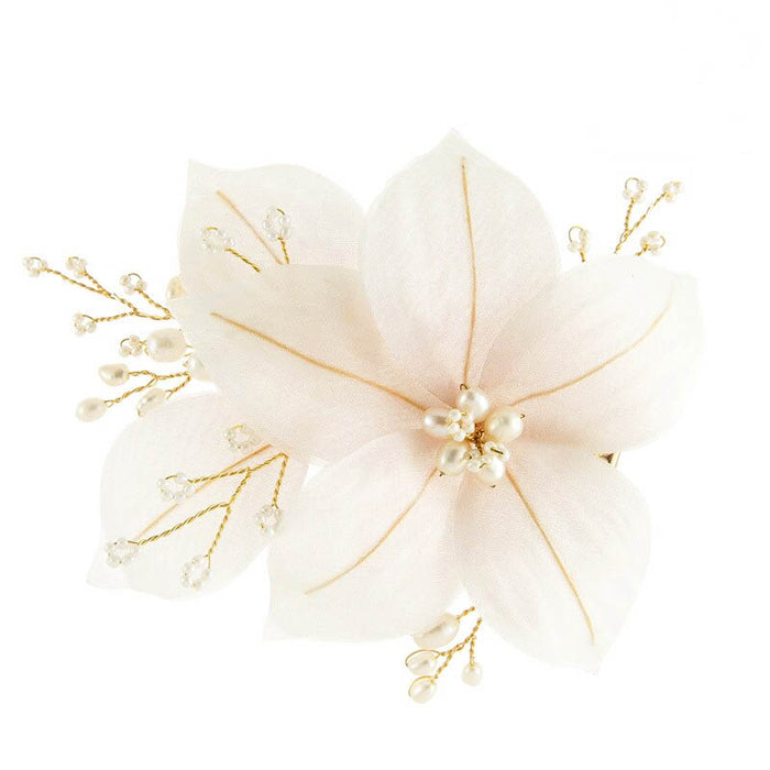 Pale Pink Organza & Real Pearl Flower Hair Clip - The Wedding Garter
