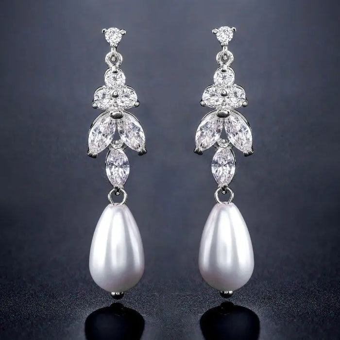 Pearl Earrings For Brides With CZ Diamonds - The Wedding Garter
