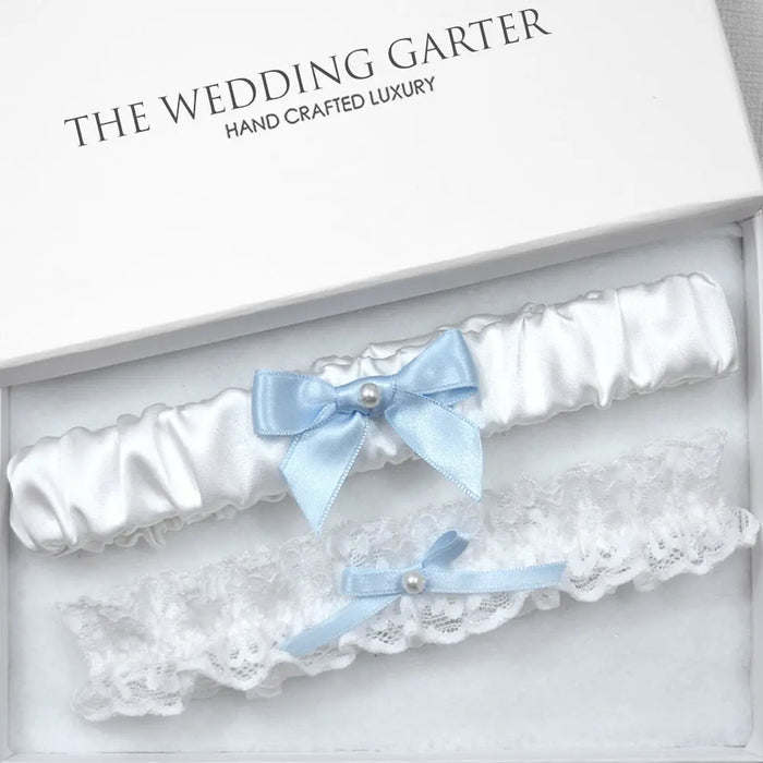 Pollanna White Satin & Lace Wedding Garter Set - The Wedding Garter