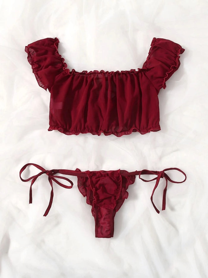 Pure Desire Frill Trim Chiffon Lingerie Set