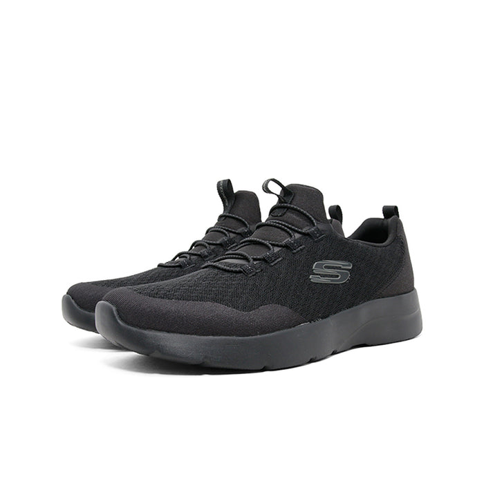 Skechers women's black textile sneaker, front view with lace-up and molded outsole