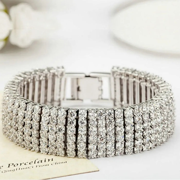 Sparkling Luxury Cubic Zirconia Diamond Cluster Formal Bracelet - The Wedding Garter