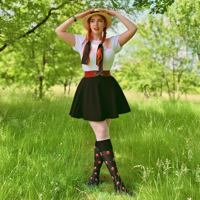 Strawberry Mock Sock Tights - Black