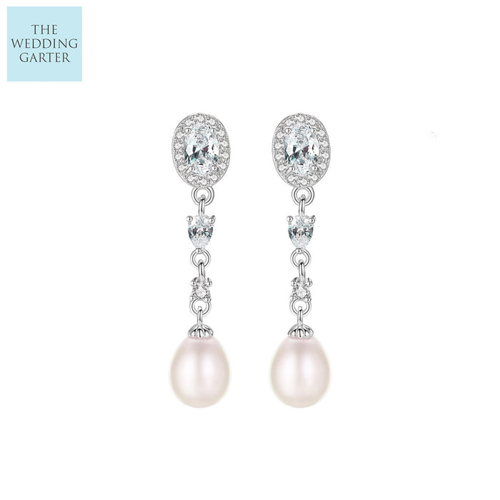 Tahitian Freshwater Pink Pearl & CZ Diamond Sterling Silver Earrings - The Wedding Garter