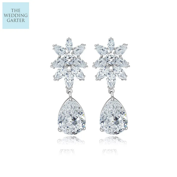 Teardrop Cubic Zirconia Drop Earrings For Wedding - The Wedding Garter