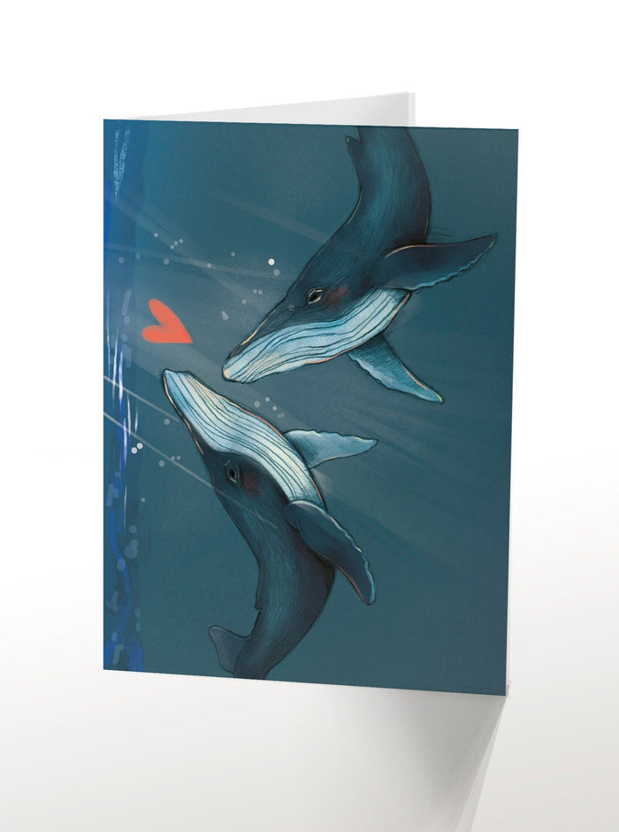 VALERIE BOIVIN Carte de Souhait - Baleines Bleues
