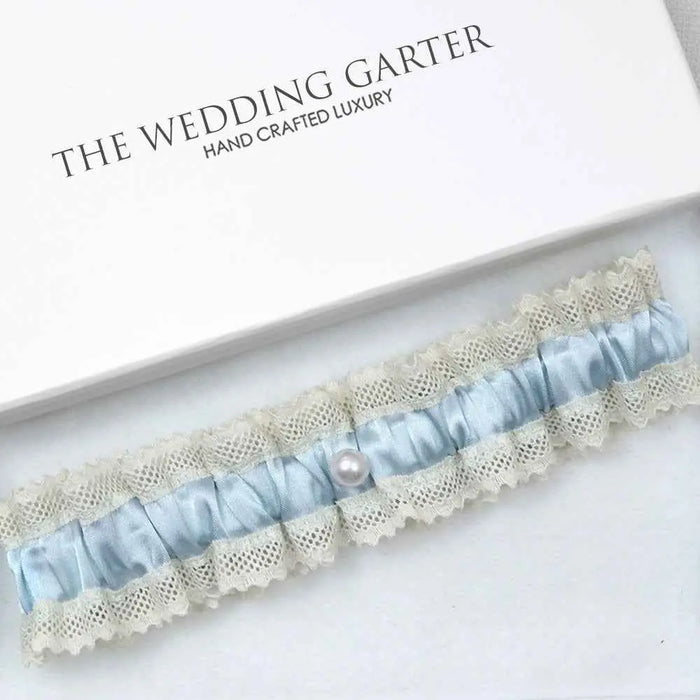 Victoria Blue Satin & Cream Wedding Garter