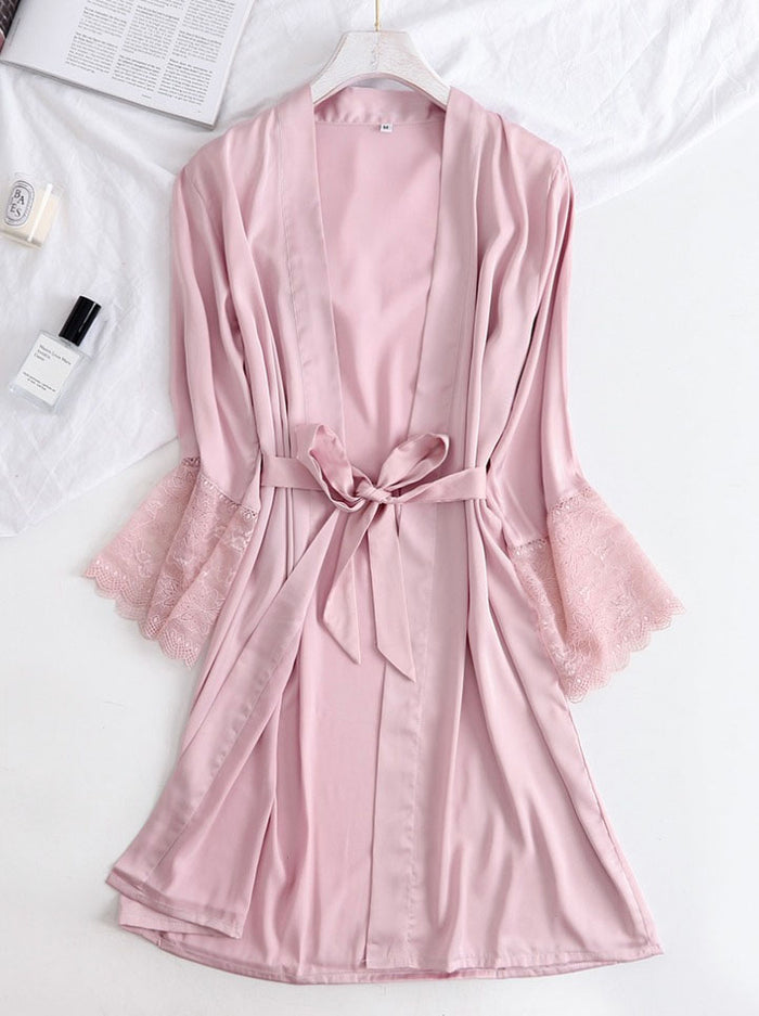 White Satin & Lace Bridal Robe - The Wedding Garter