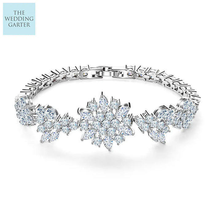 Women 18K White Gold Plated Shining Cubic Zirconia Bracelet - The Wedding Garter