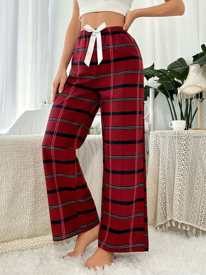 Women's Plaid Bowknot Decoration Lounge Pants