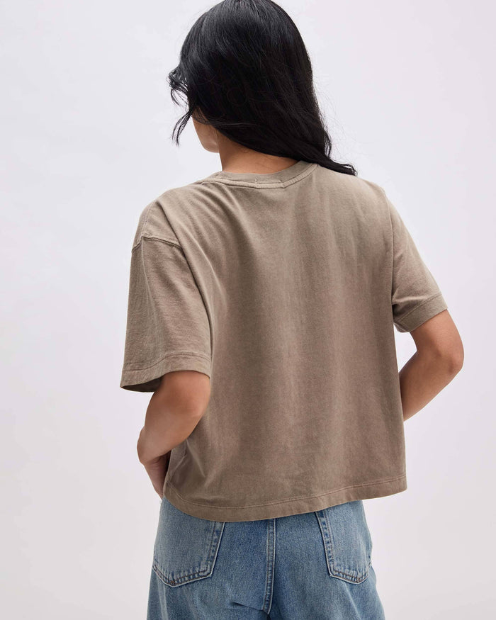 Womens Relaxed Crop Tee - Pigment Dye Jersey - Warm Grey
