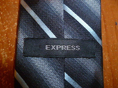 100% Italian Silk Black Gray & Blue Express Tie Made in USA - Diamonds Sapphires Rubies Emeralds