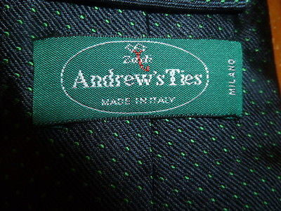 100% Silk Italian Tie by Andrew's Ties Zadi of Milano Black with Green Polka Dot - Diamonds Sapphires Rubies Emeralds