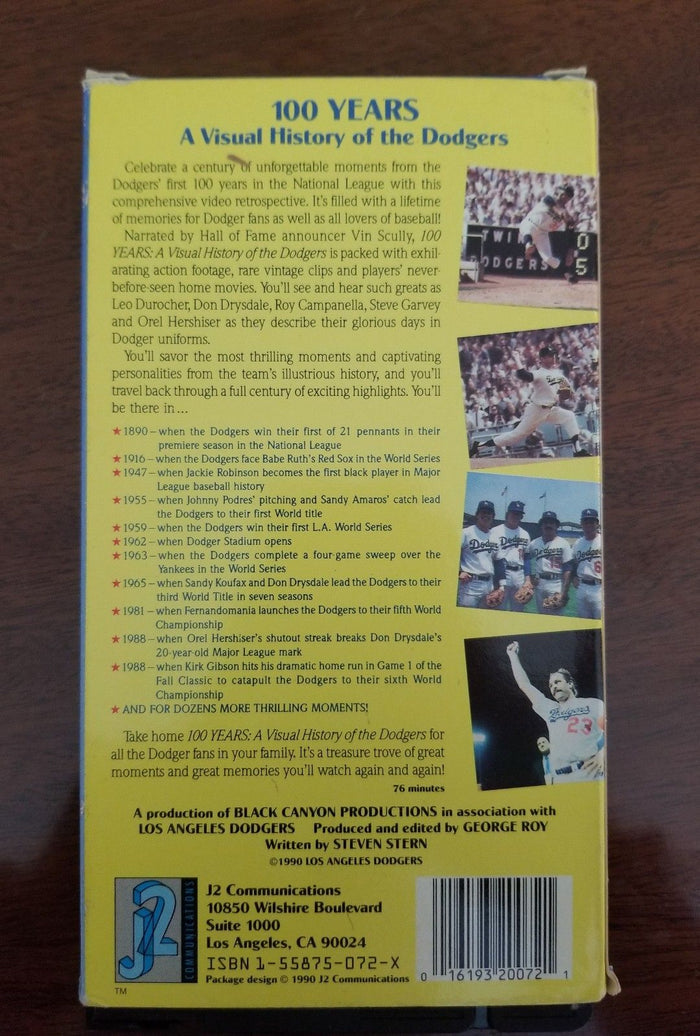 100 YEARS: A VISUAL HISTORY OF THE DODGERS RARE VHS! 1990 BASEBALL! - Diamonds Sapphires Rubies Emeralds