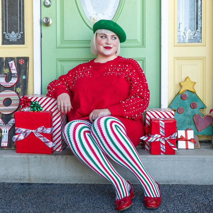 120 Denier Striped Tights - Polar Express