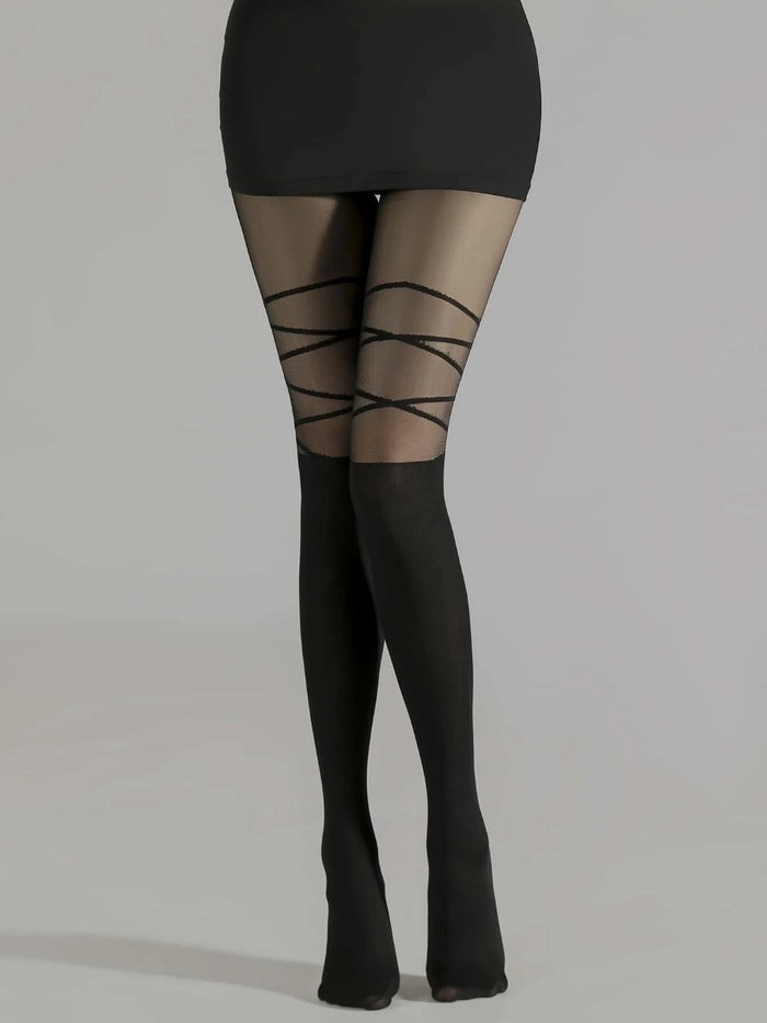 1pair Geometric Pattern Black Tights