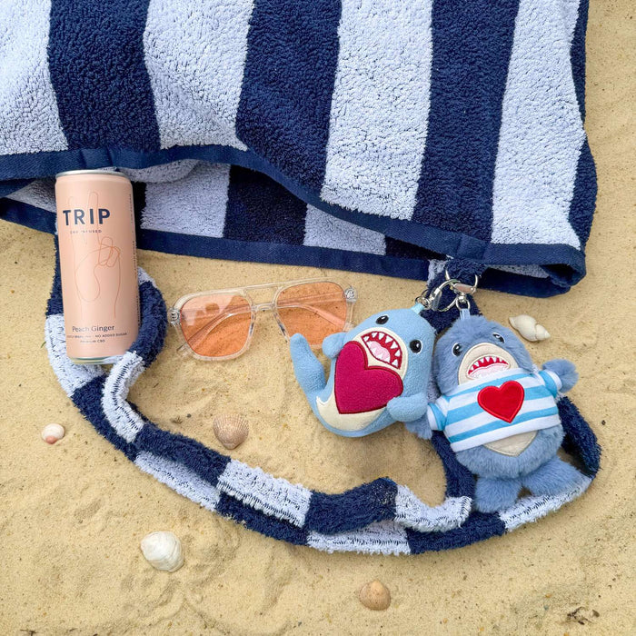 2-in-1 Beach Towel Bag - Navy and White Stripe