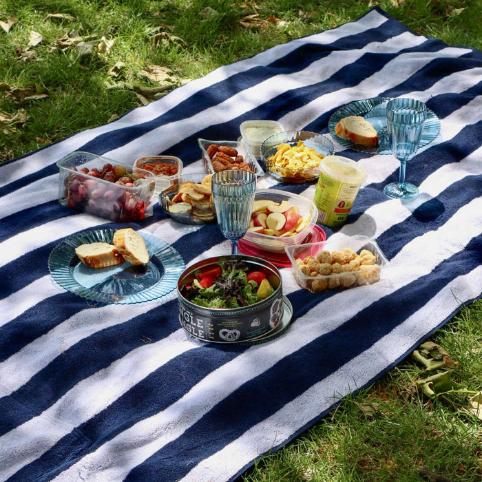 2-in-1 Beach Towel Bag - Navy and White Stripe