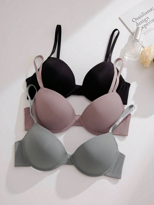 3pcs Solid Underwire Bra