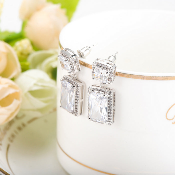 5 Carat Emerald Cut Clear CZ Diamond Drop Wedding Earrings - The Wedding Garter