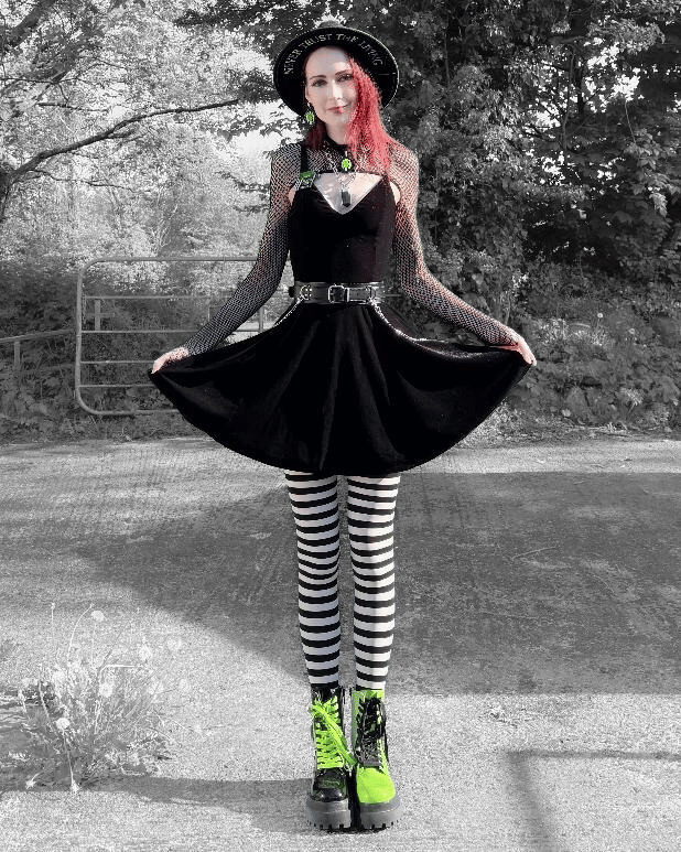 80 Denier Black & White Striped Tights - Witch