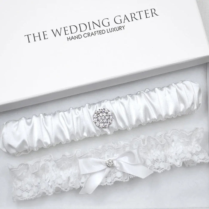 Abby White Satin & Lace Wedding Garter Set - The Wedding Garter
