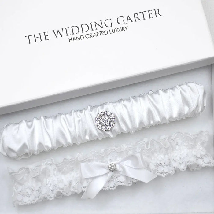 Abby White Satin & Lace Wedding Garter Set - The Wedding Garter
