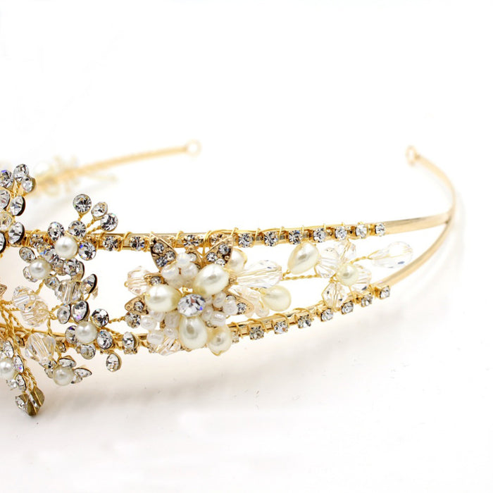 Amazing Gold Crystal Floral Bridal Headpiece Crown - The Wedding Garter