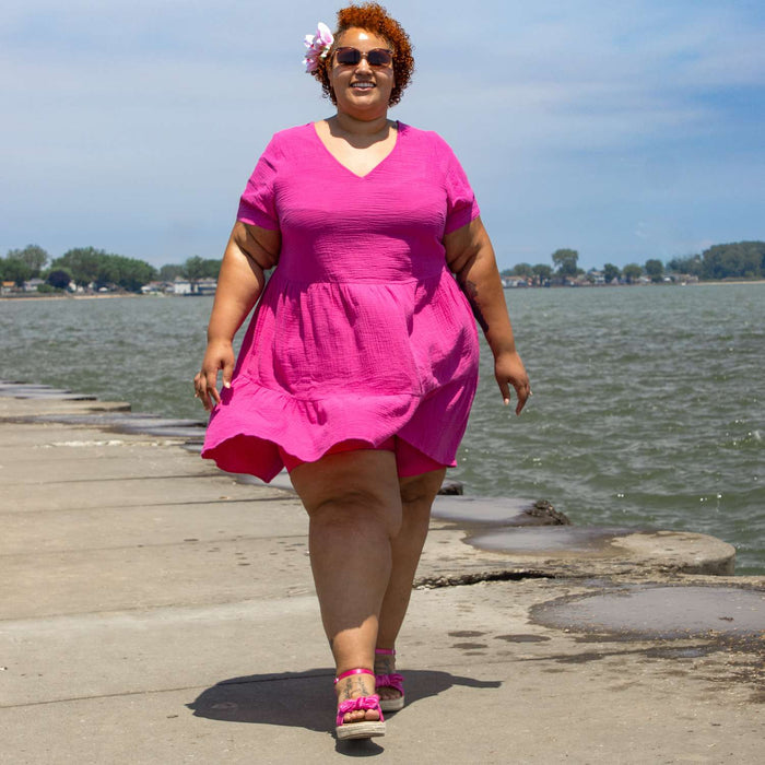 Amrita Cotton Gauze Mini Dress - Peony