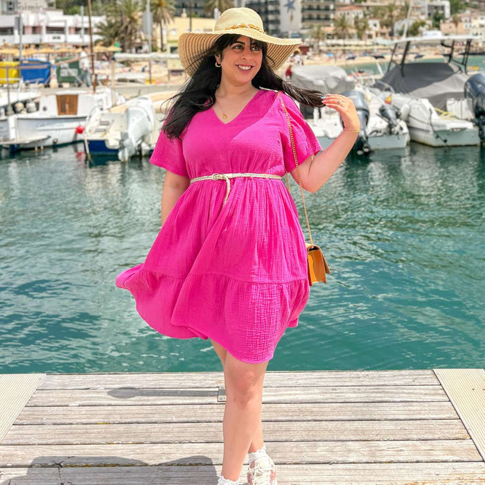 Amrita Cotton Gauze Mini Dress - Peony