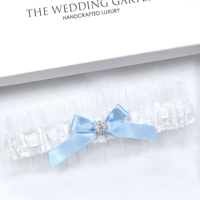 Anna White Tule & Lace Wedding Garter For Something Blue - The Wedding Garter